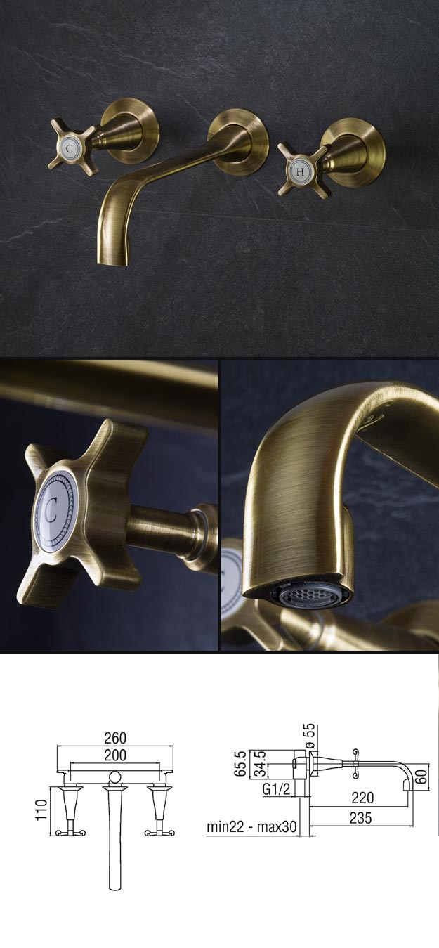 Coco Brass Wall Mounted Basin Taps (34D)