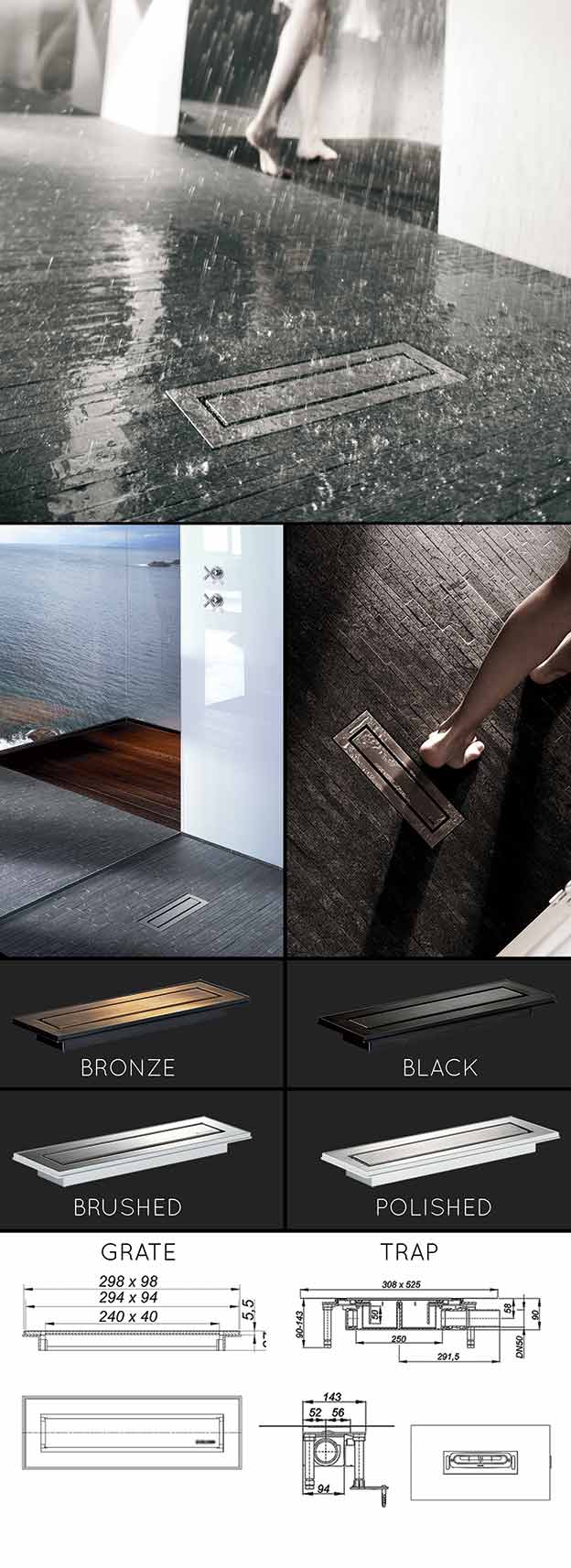Designer Wet Room Shower Drain For Tiles (88F)