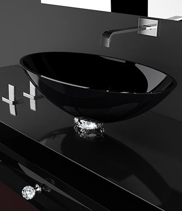 Ebony Black Glass Wash Basin (65B)