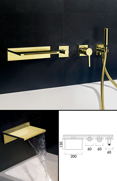 Waterblade Gold Wall Mounted Bath Tap & Shower (38DD)