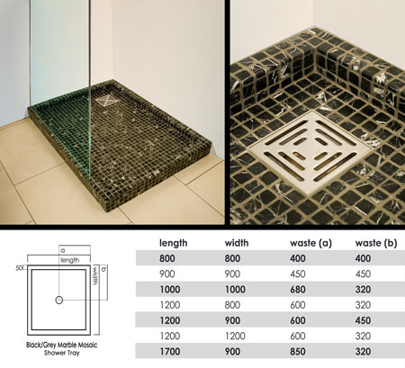 Black Marble Mosaic Stone Shower Tray (60X)