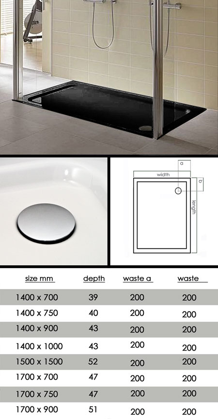 Skinny Black Large Flush Shower Tray (60J)