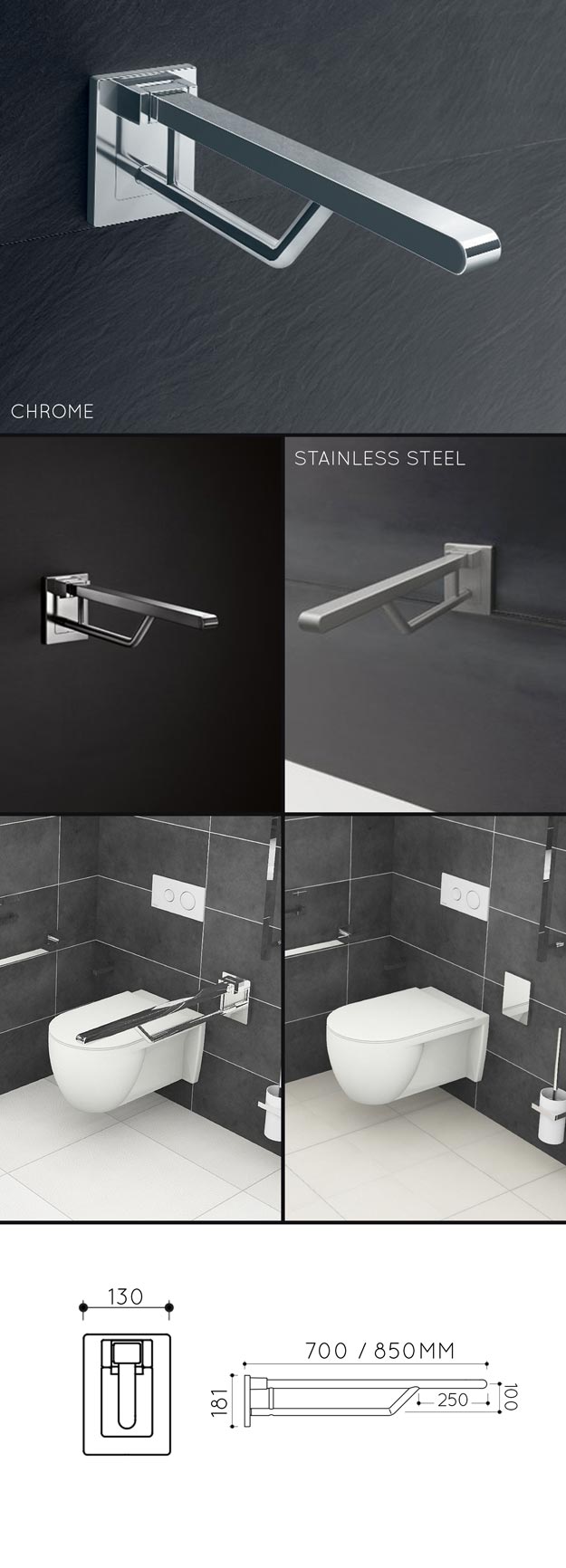 Trio Removable Folding Toilet Grab Bar (150F)