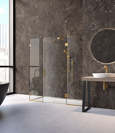 Corner View Antique Brass Shower Enclosure 
