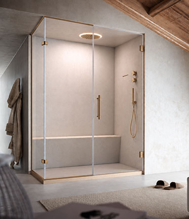 Clear Cube Antique Brass Shower Enclosure