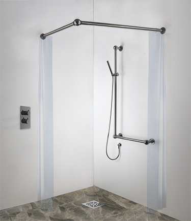 Ball Jointed Black Chrome Corner Shower Curtain Rail (158ABC)