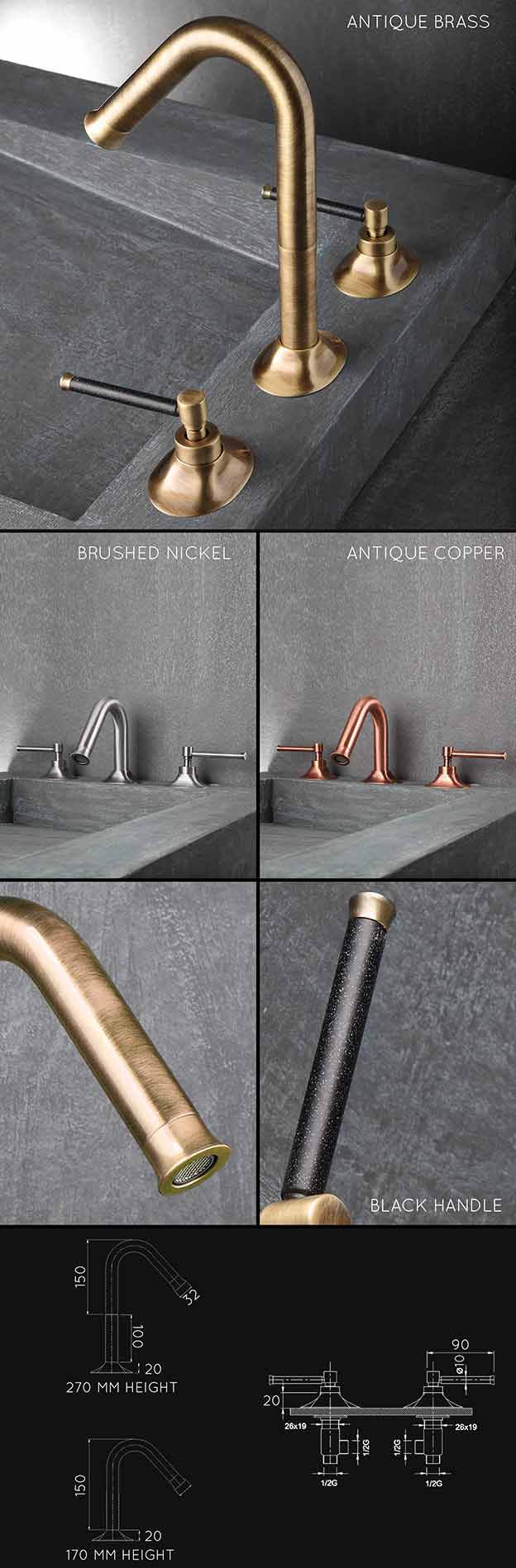 Pau Brass 3 Piece Basin or Bath Tap (39BB)