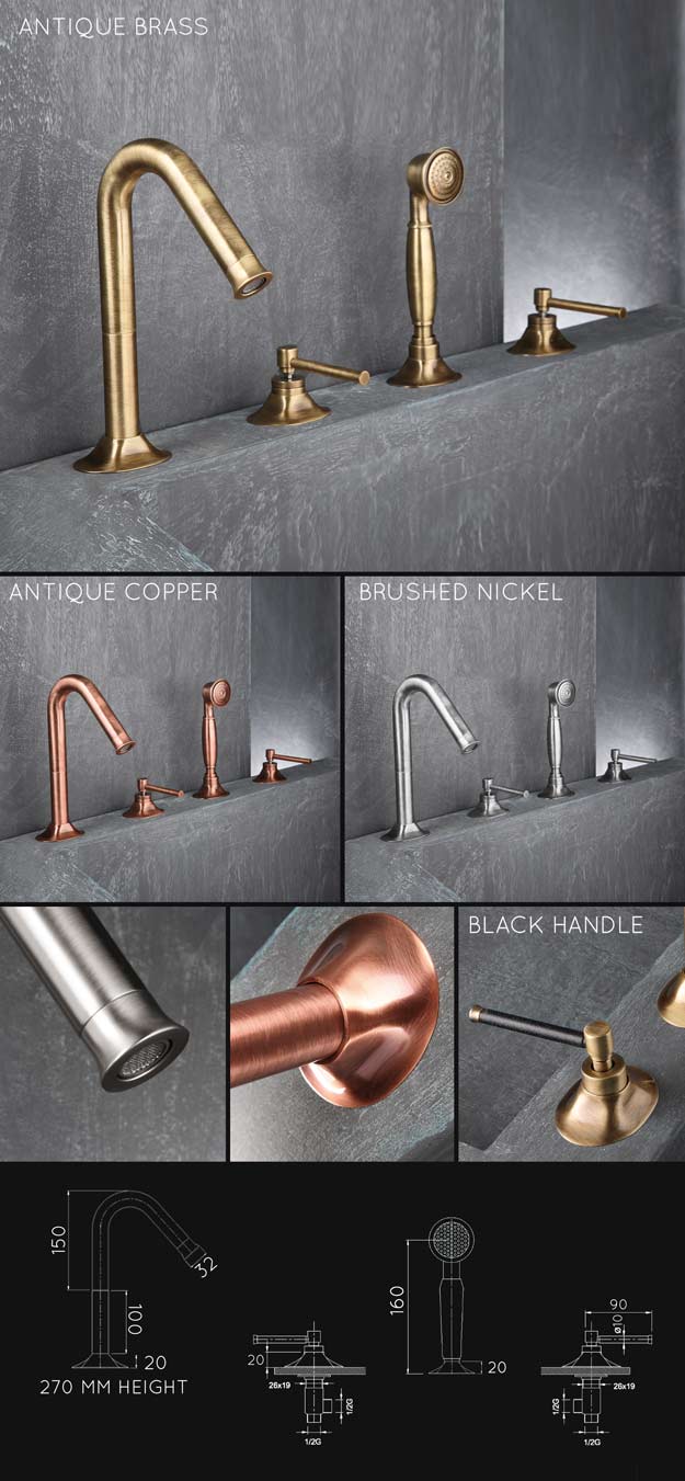 Pau Brass Bath Tap & Shower Set (39DD)