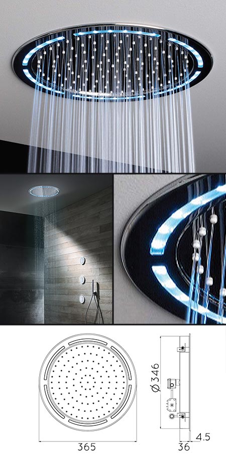 Round Ceiling Shower Head with Lights (78U)