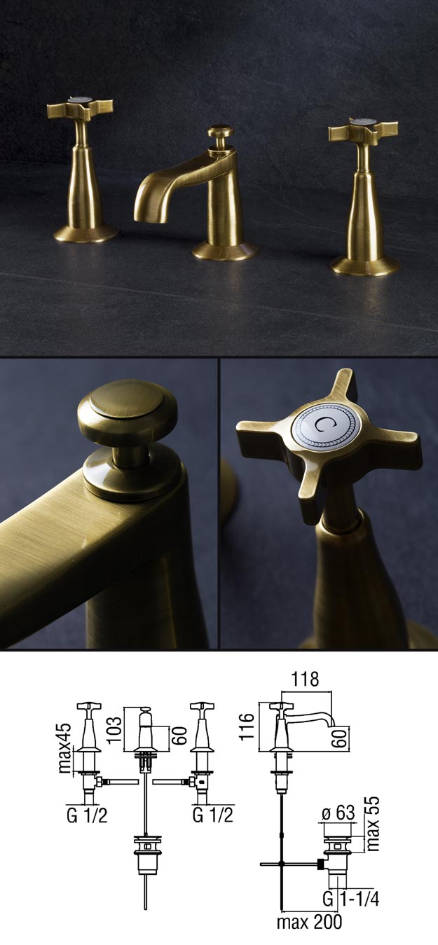 Coco Brass 3 Piece Basin Taps (34B)