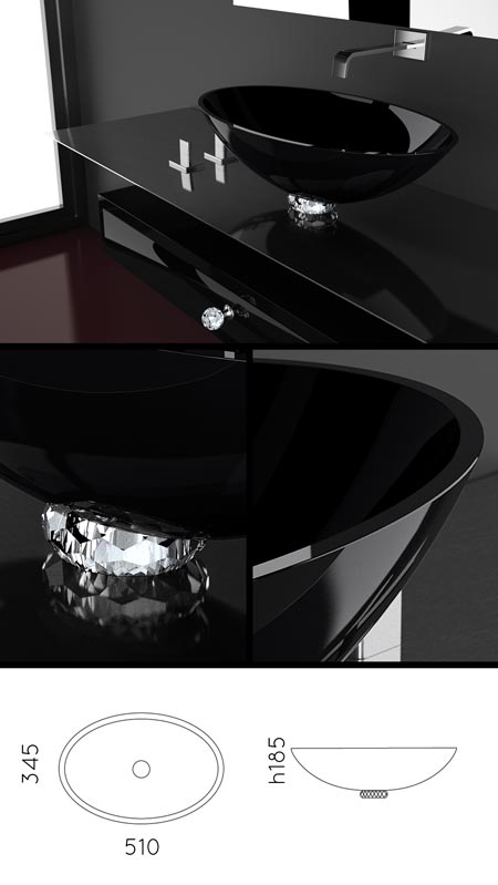 Ebony Black Glass Wash Basin (65B)