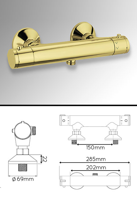 Gold Exposed Thermostatic Shower Valve (43MM)
