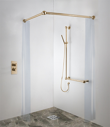 Ball Jointed Gold Corner Shower Curtain Rail (158AG)