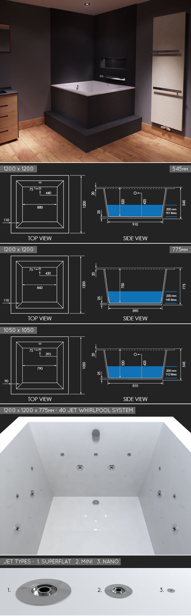 Japanese Style Deep Soaking Square Bath (26BB)