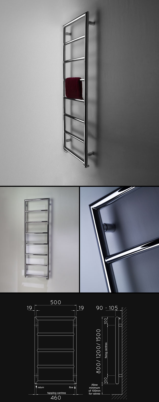 Black Floor to Ceiling Towel Warmer | Black Heated Towel Rails