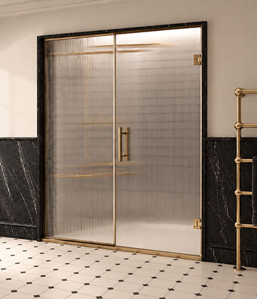 Soft View Antique Brass Reeded Shower Partition