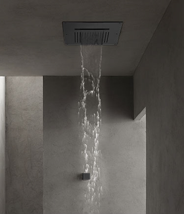 Matt Black Duet Ceiling Waterfall and Rain Shower Head (78RMB)