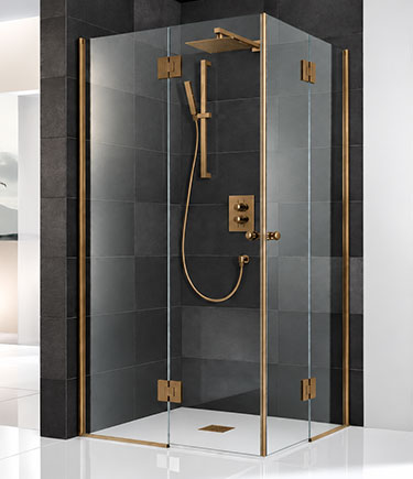 Antique Brass Corner Entry Frameless Shower