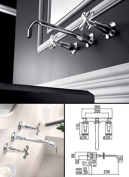 Piccadilly 3 Piece Wall Mounted Basin Taps (40CC)