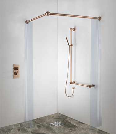 Ball Jointed Rose Gold Corner Shower Curtain Rail (158ARG)