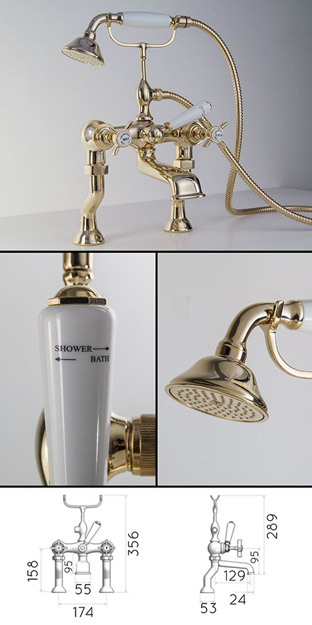 Gold Bath Taps with Shower Attachment (43HH)