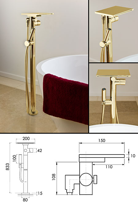 Waterblade Gold Freestanding Bath Tap (38GG)