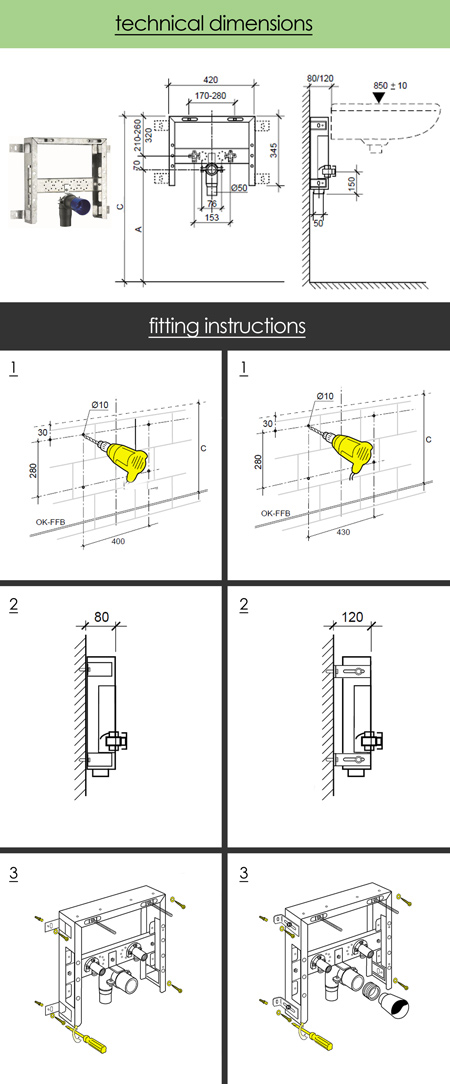 Technical Info Super Slim In Wall Basin Hanging Frame (53B)