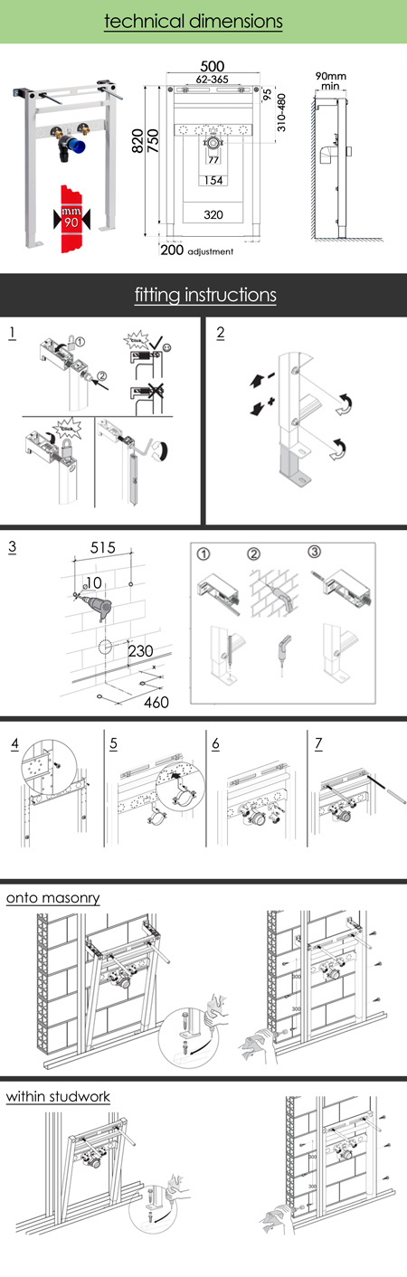 Technical Info Super Slim Wash Basin Mounting Frame (53A)