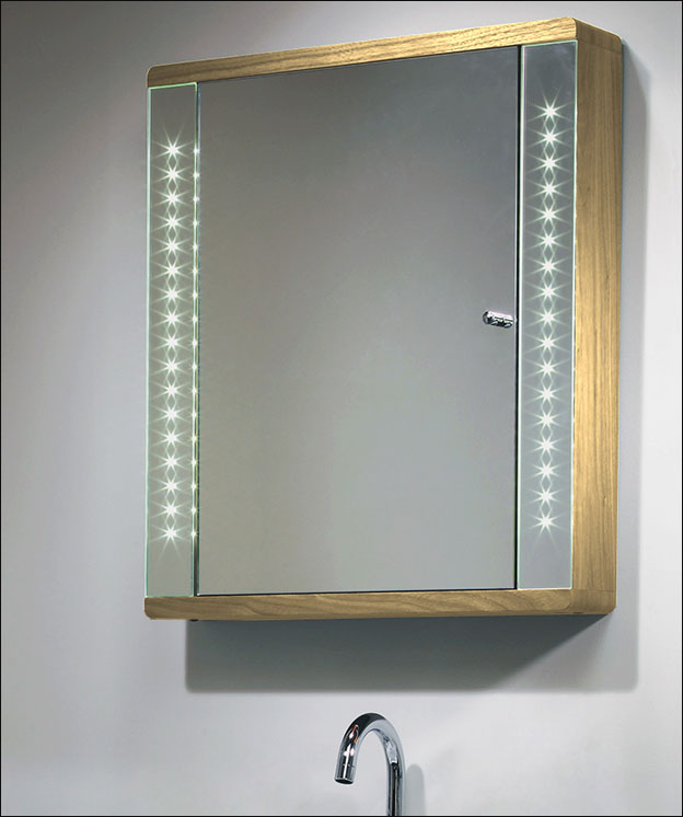 Wooden Bathroom Cabinet Illuminated, Wood Bathroom Mirror With Storage