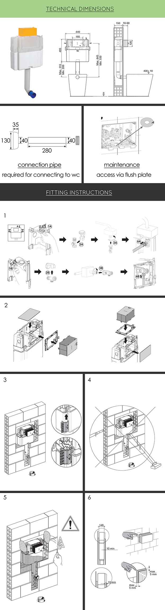 Technical Info for Low Back to Wall Cisterns (52A)