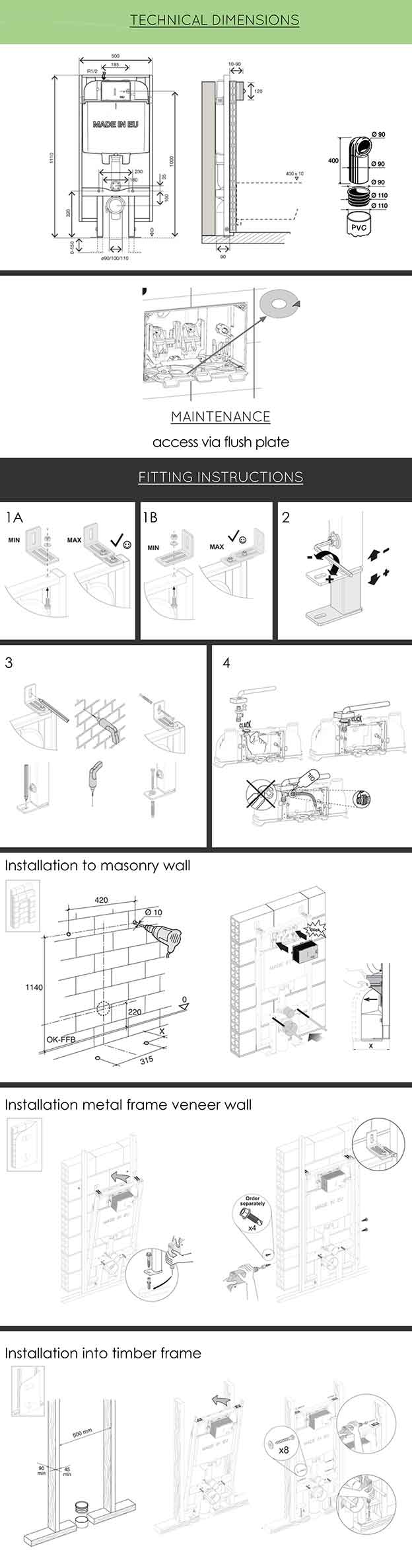 Technical Info for Super Slim Toilet Cistern & Frame (52D)