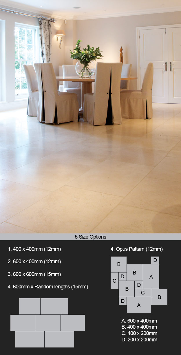Cream / Gold Tumbled Limestone Flooring Tiles (95W)