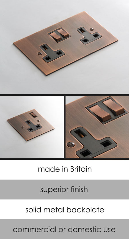 Brushed Copper Electrical Plug Socket (124E)