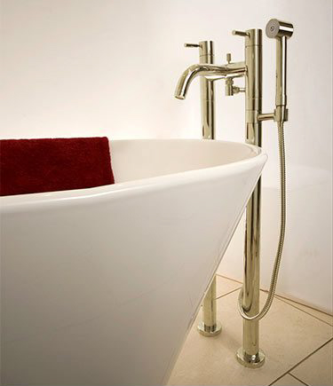 Nickel Floor Standing  Bath Filler with Shower Head  (48J)