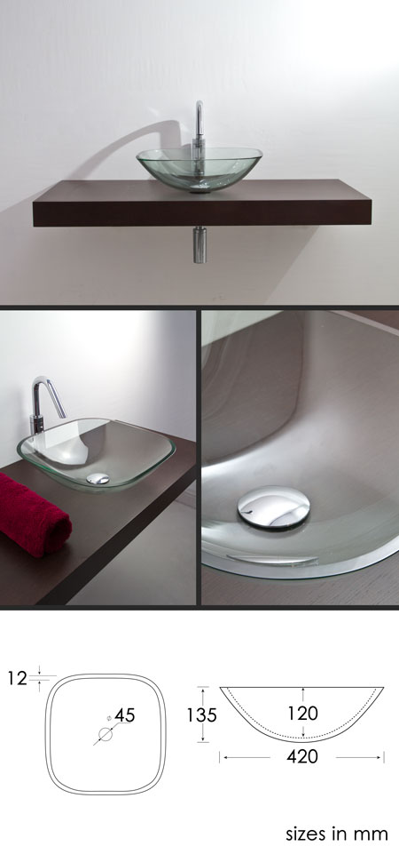 Square Clear Glass Sink (65R)