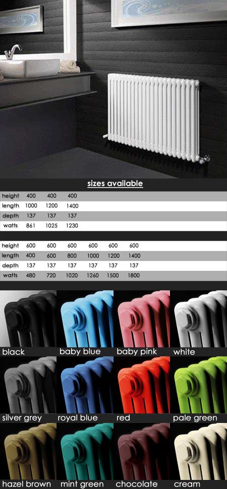 3 Column Wall Hung Radiator in Colours (104C)