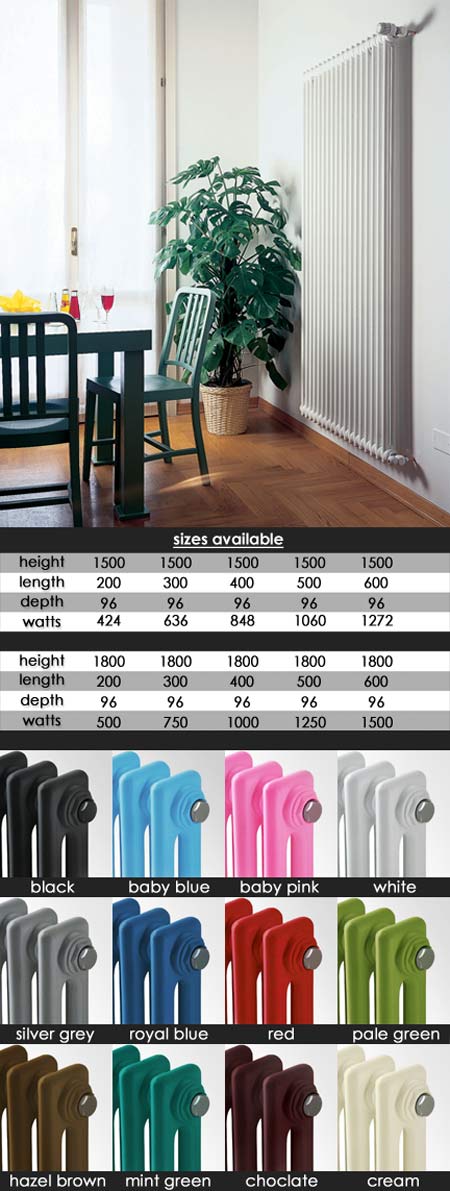 Tall 2 Column Wall Radiator in Colours (104G)