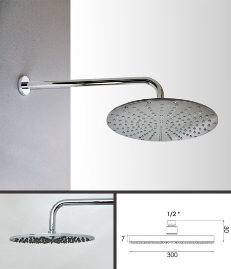 Super Slim Large Fixed Shower Head 300mm (78C)