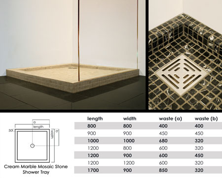 Cream Marble Mosaic Shower Tray (60W)