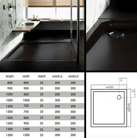 Skinny Black Floor Level Shower Tray (60F)