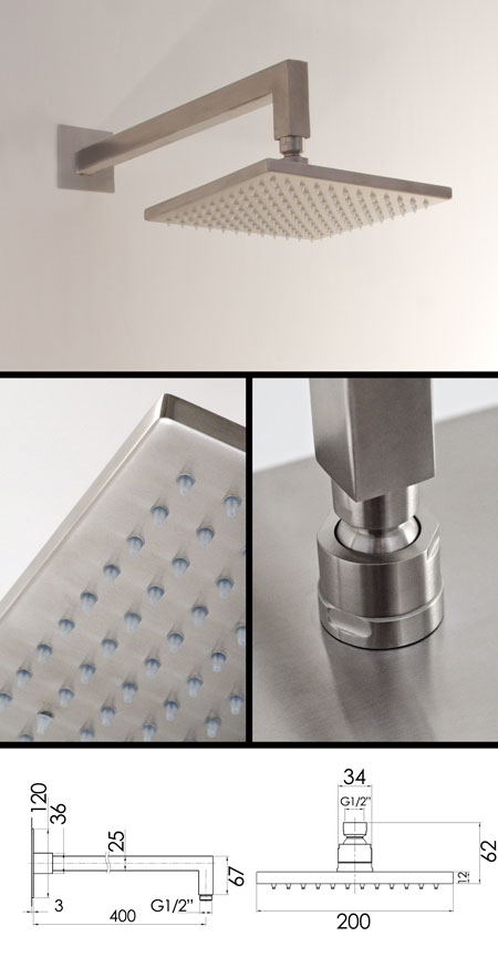 Stainless Square Fixed Shower Head (49J)