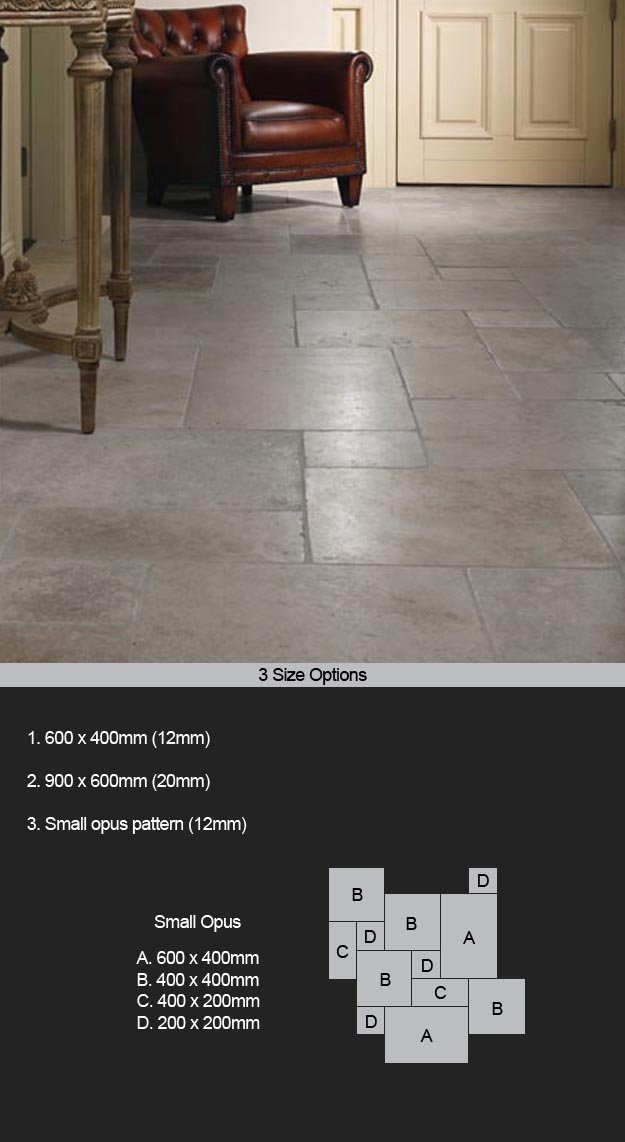 Fossil Grey / Gold Tumbled Limestone Flooring (95Y)