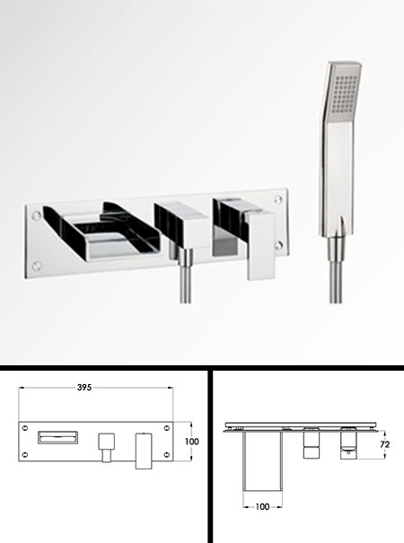 Waterfall Wall Mounted Bath Filler with Shower (46B)