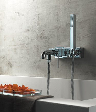 Cube Wall Mounted Bath Tap with Shower (40D)