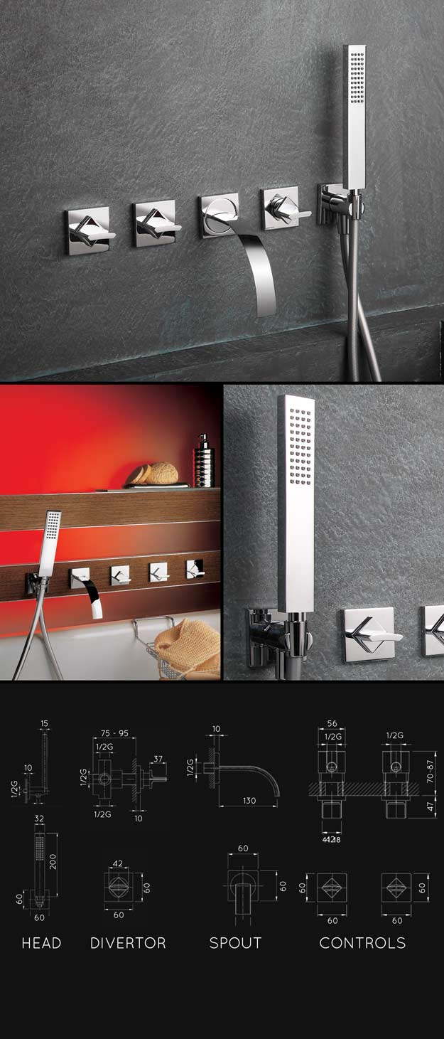 Torino Wall Mounted Bath Tap with Shower (42E)
