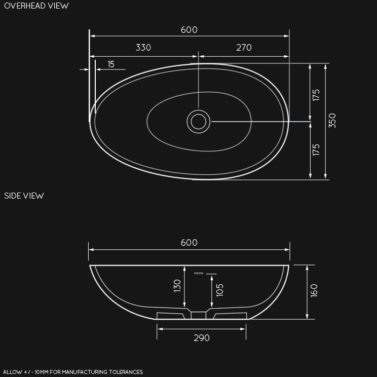 Overhead view of Cleo Lay-on Basin