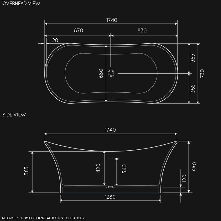 Overhead view of Florence Freestanding Bath (26E)