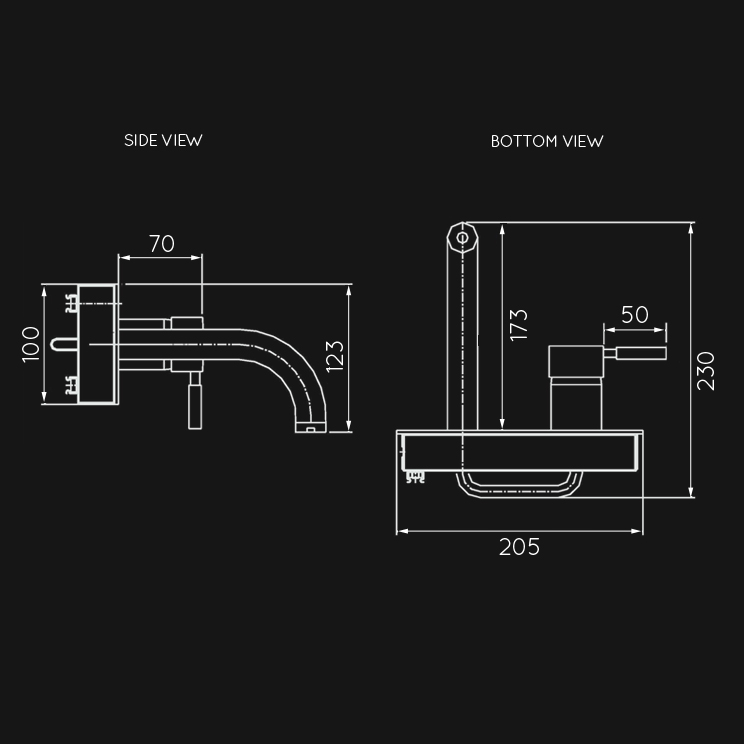 Dimensions view of Fresh Wall Mounted Bath Tap (47E)