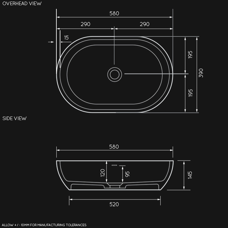 Overhead view of Kloodo counter top basin