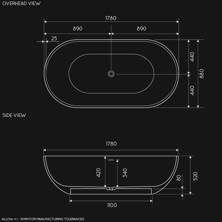 Overhead view of Kloodo Large Stone Resin Bath (26D)